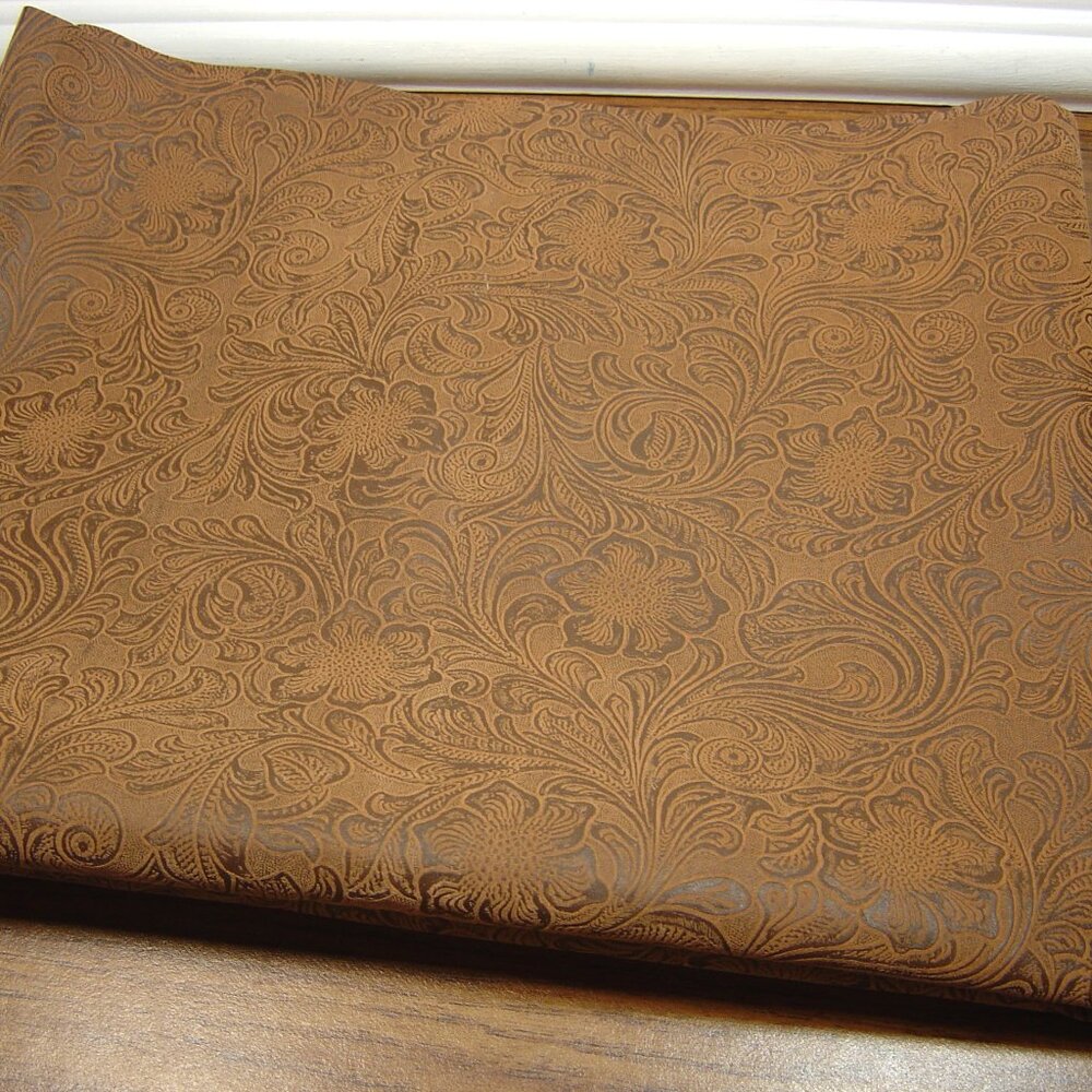 Brown faux leather fabric piece-22" long x 52" wide